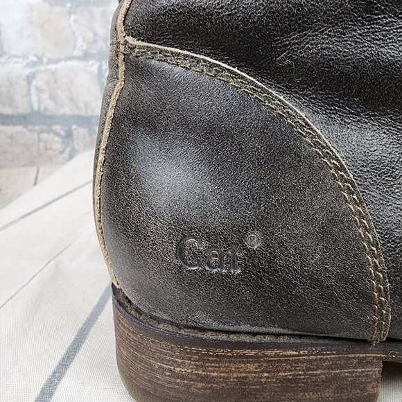 CAT Caterpillar Leather Combat Mid Calf Lace Up Boot Distressed Gray Size 8W - Picture 15 of 15